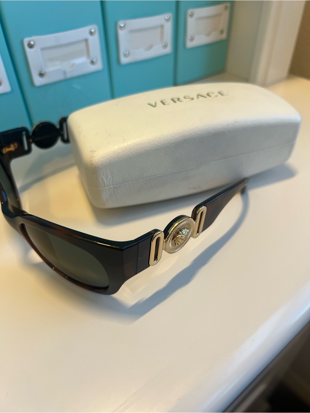 Versace Black Sunglasses with Gold Medallion Temples